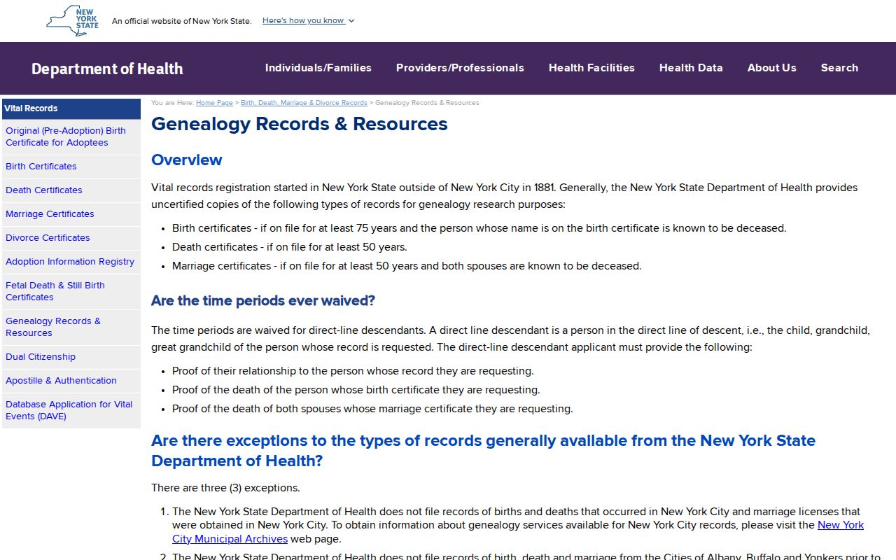 Ithaca resident lookup reference for New York vital-record genealogy rules