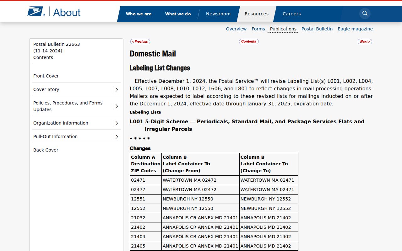 Ithaca ZIP code directory postal bulletin routing matrix
